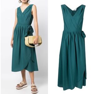 NWT VINCE Teal Sleeveless Midi Wrap Dress